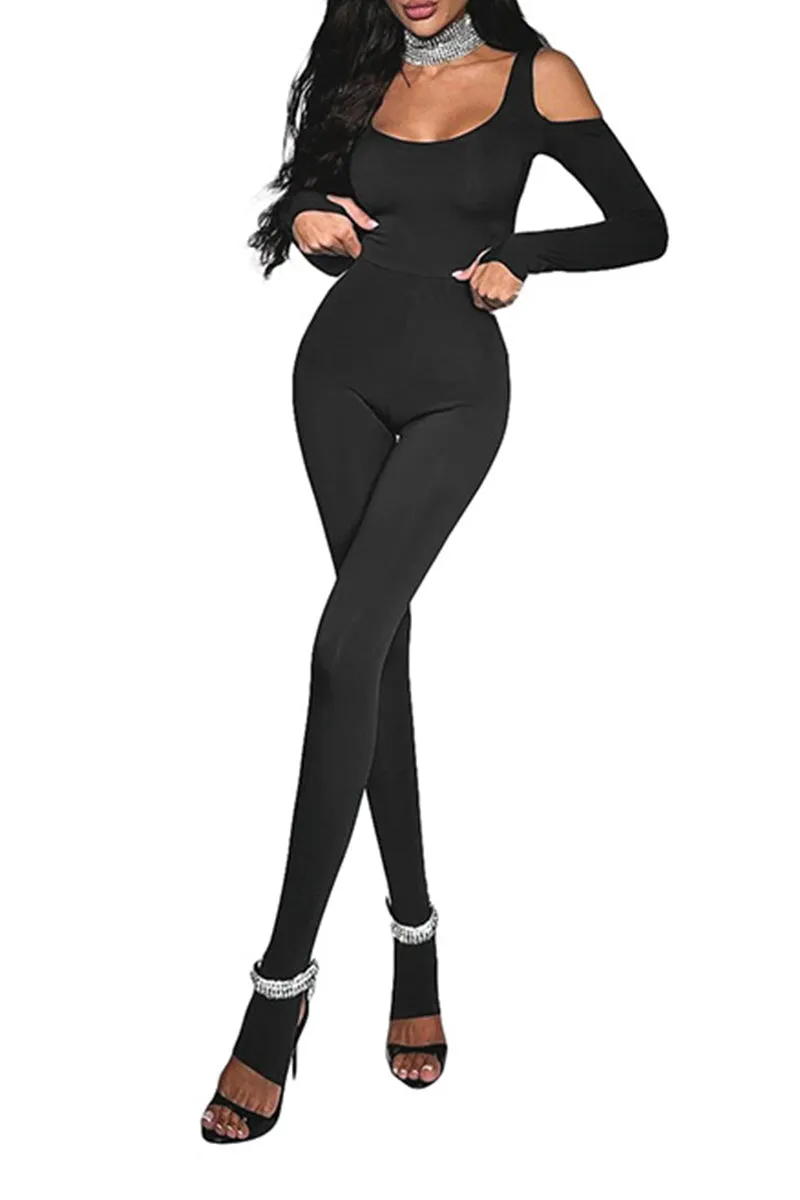 JS3286 Cold Shoulder Bodycon Jumpsuits