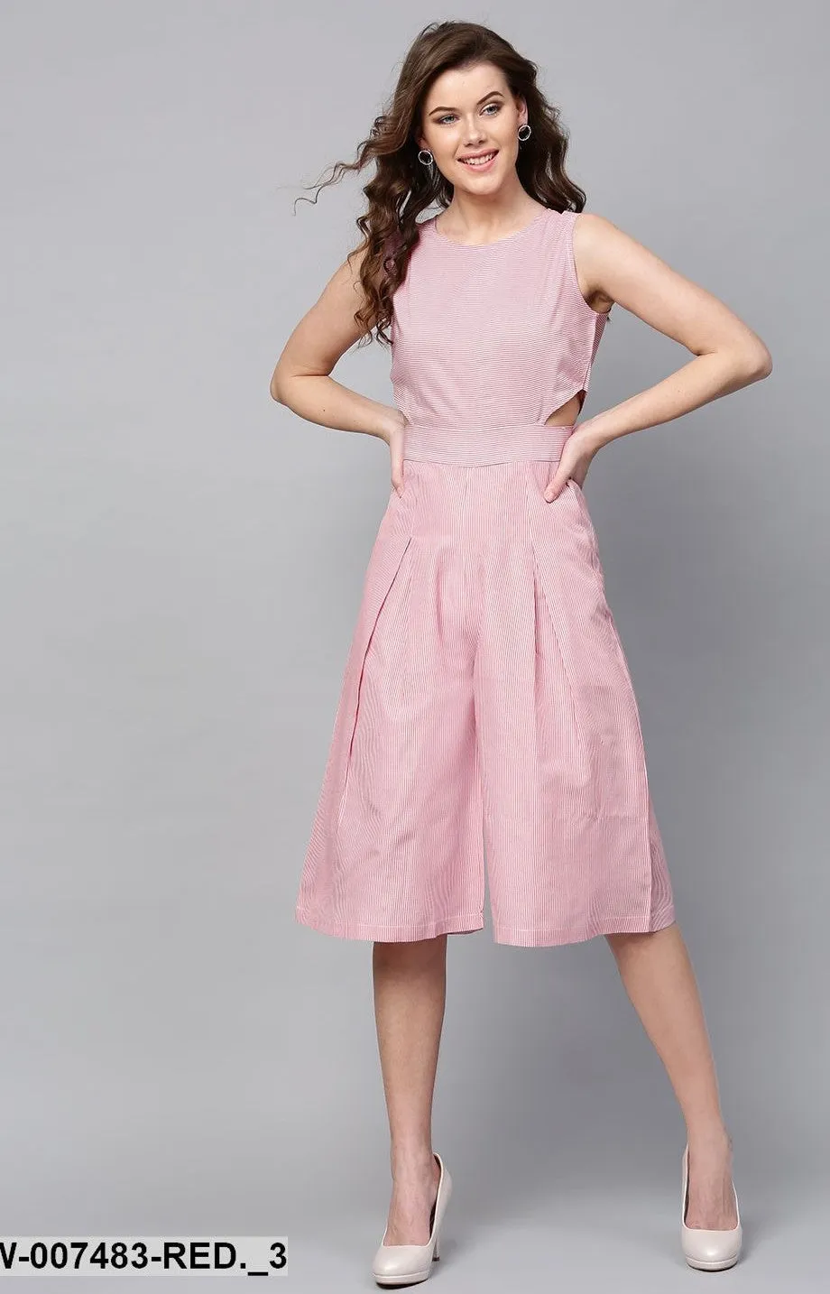 JUMPSUIT - Red Stripes Culottes Jumpsuit