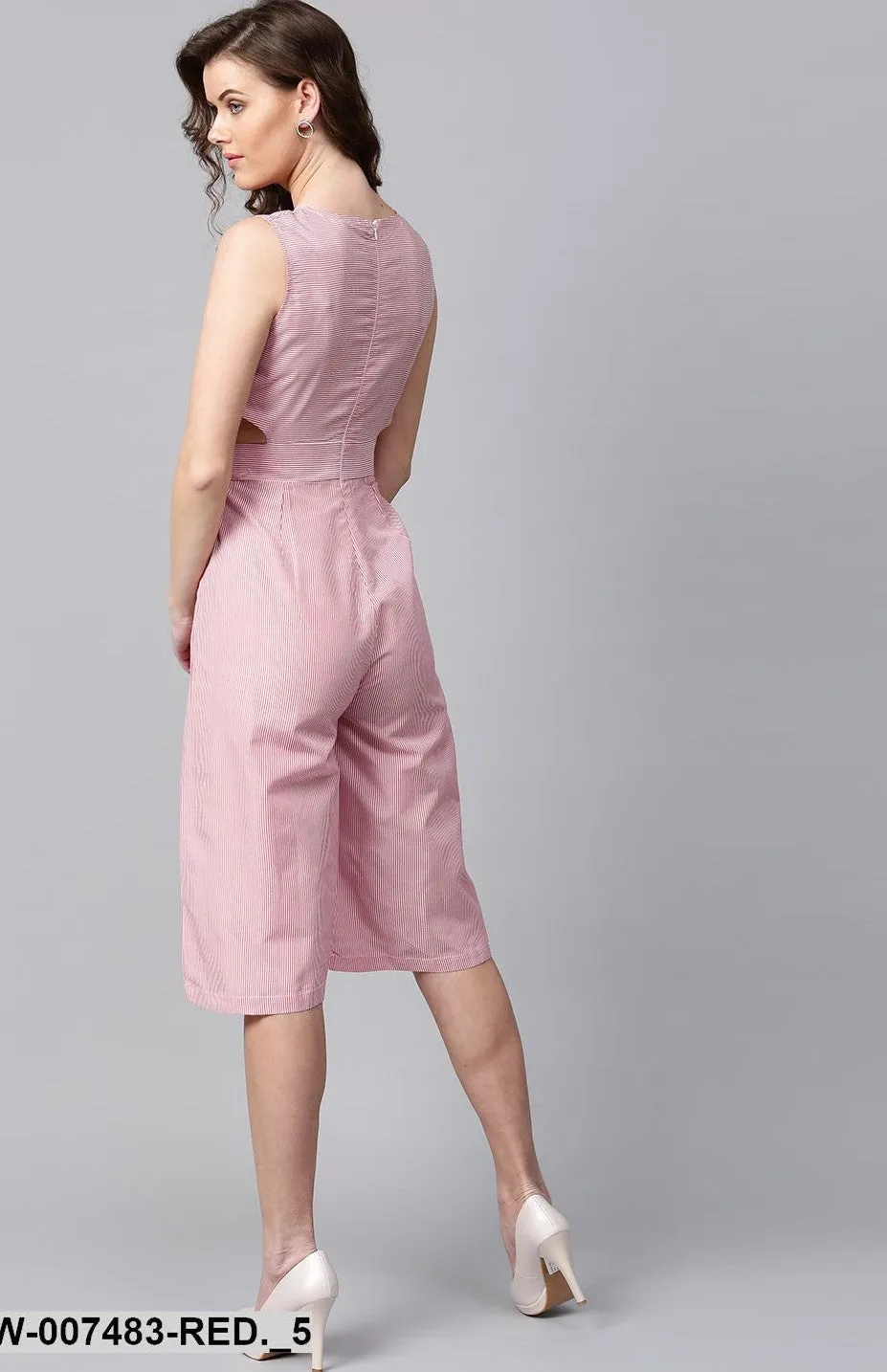 JUMPSUIT - Red Stripes Culottes Jumpsuit