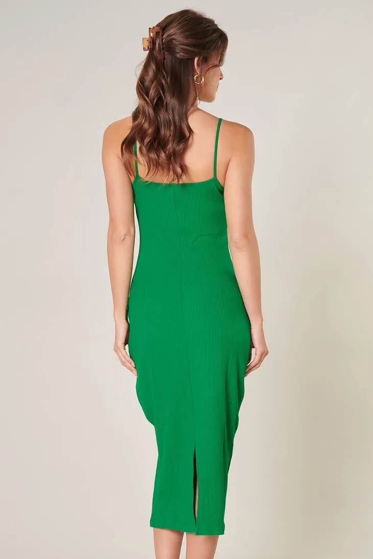 Kingston Green Ribbed Knit Cami Midi Dress
