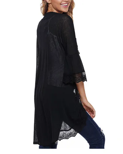Lace Stitching Cropped Sleeve Cardigan