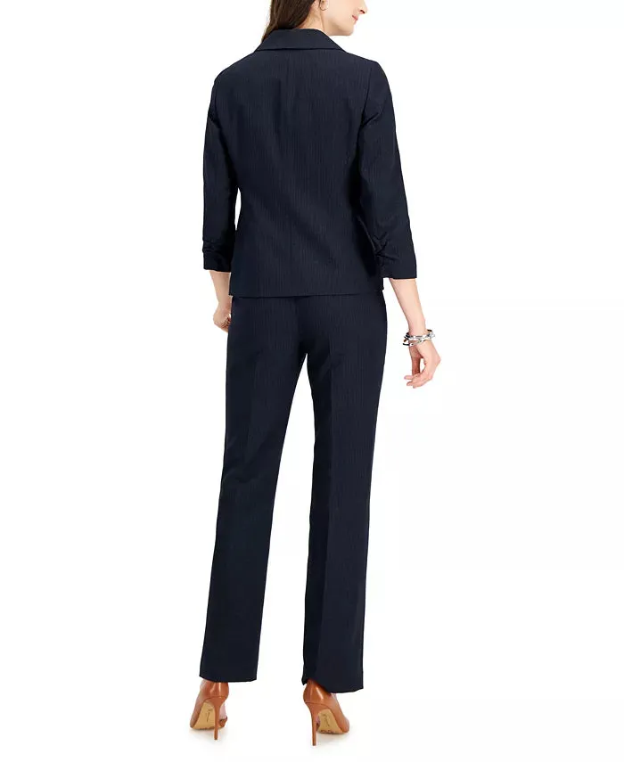 Le Suit Ruched-Sleeve One-Button Pantsuit
