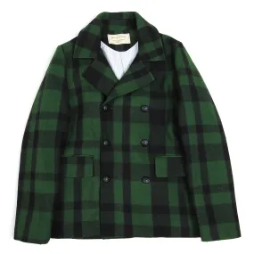 Maison Kitsune Green Wool Check Peacoat Size Medium