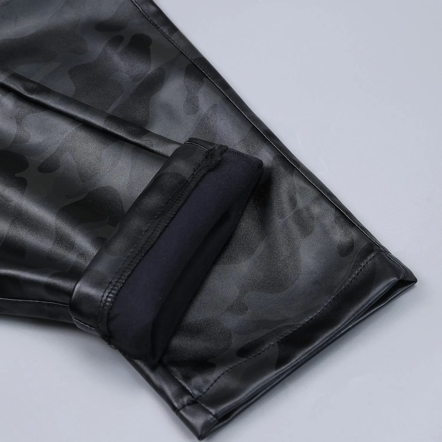 Mens Leather Pants Camouflage Young And Middle-Aged Leather Pants Men 'S Stretch Slim PU Leather Pants