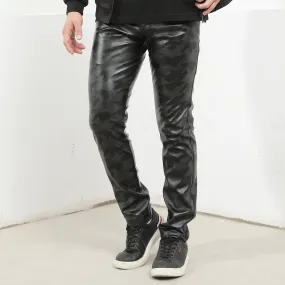 Mens Leather Pants Camouflage Young And Middle-Aged Leather Pants Men 'S Stretch Slim PU Leather Pants