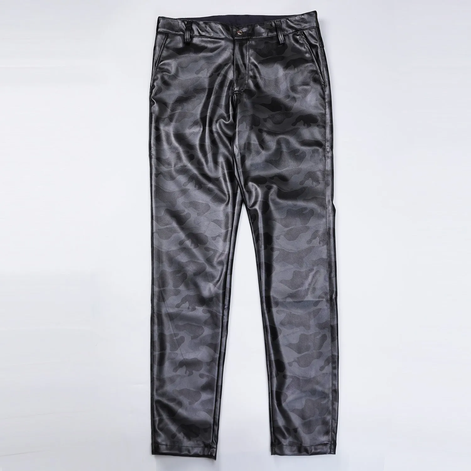 Mens Leather Pants Camouflage Young And Middle-Aged Leather Pants Men 'S Stretch Slim PU Leather Pants