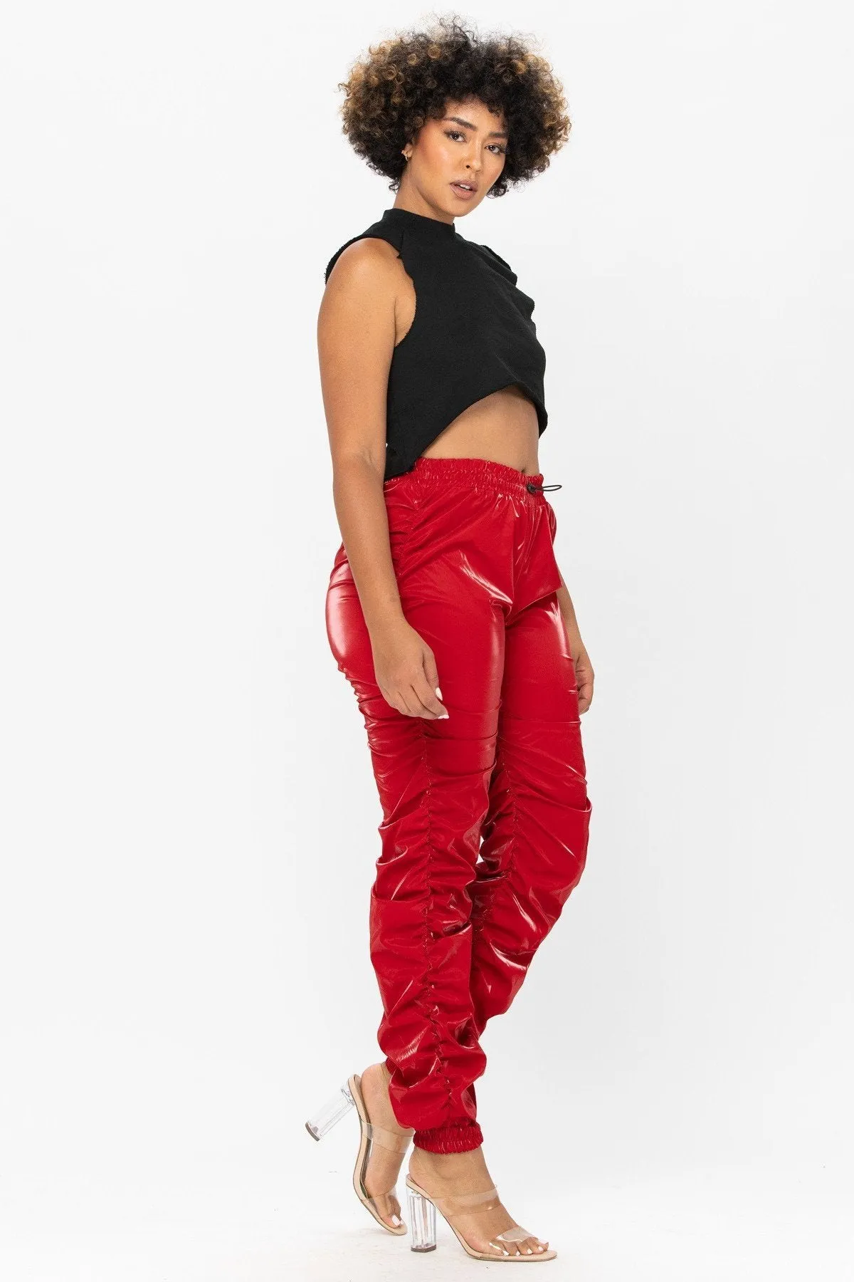 Metallic Reflective Pants Hip Hop Harem Joggers - Red