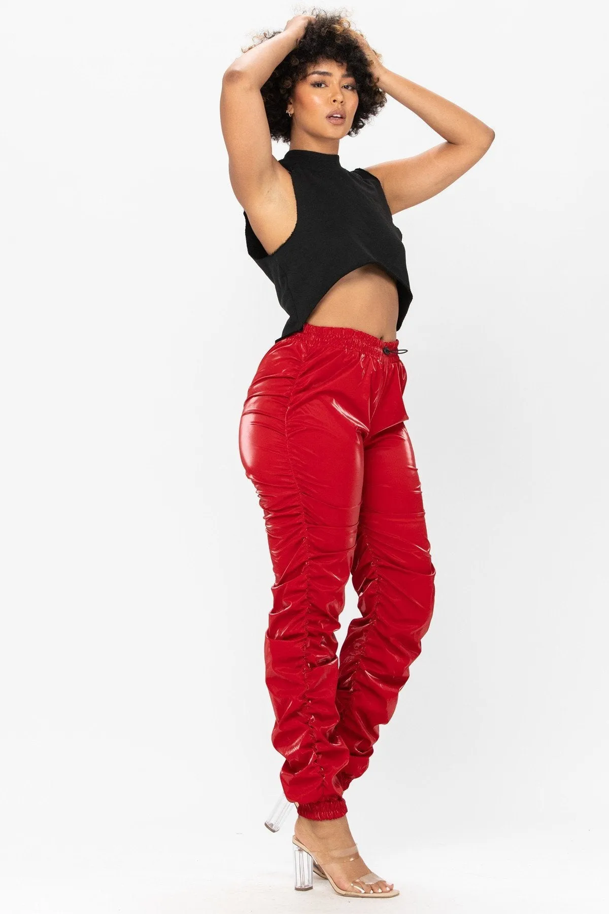 Metallic Reflective Pants Hip Hop Harem Joggers - Red