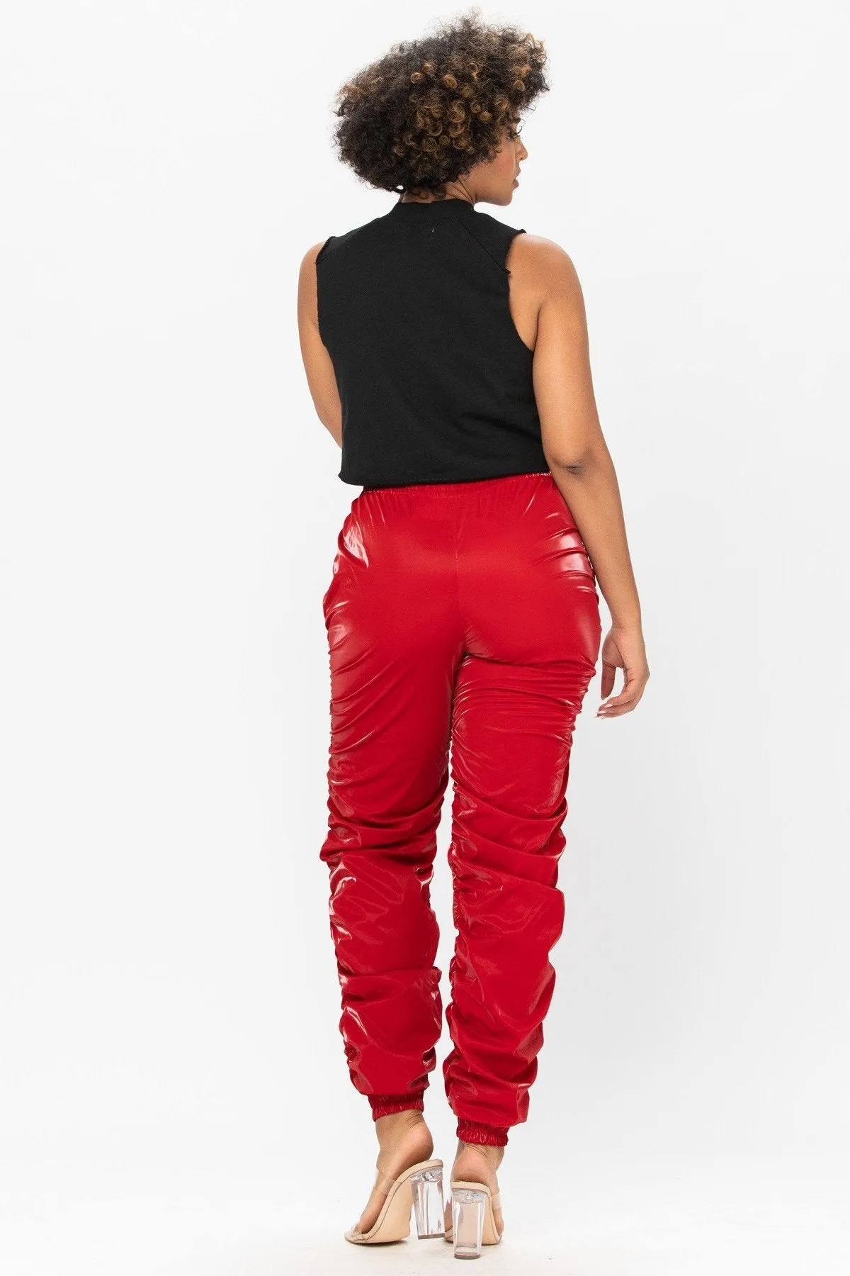 Metallic Reflective Pants Hip Hop Harem Joggers - Red