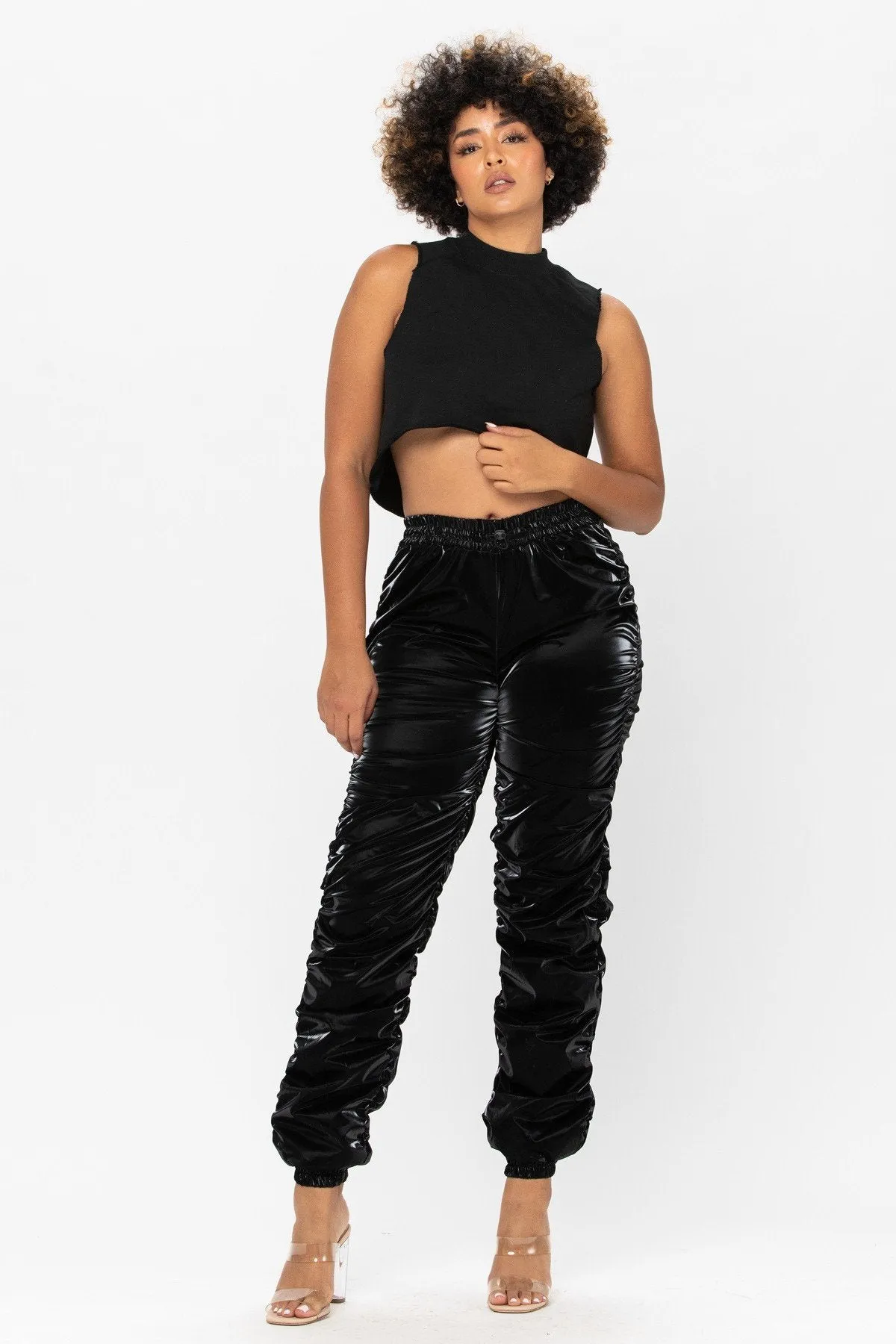 Metallic Reflective Pants Hip Hop Harem Joggers - Red