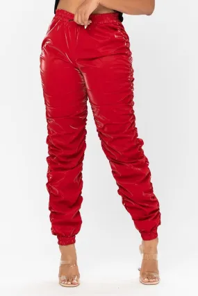 Metallic Reflective Pants Hip Hop Harem Joggers - Red