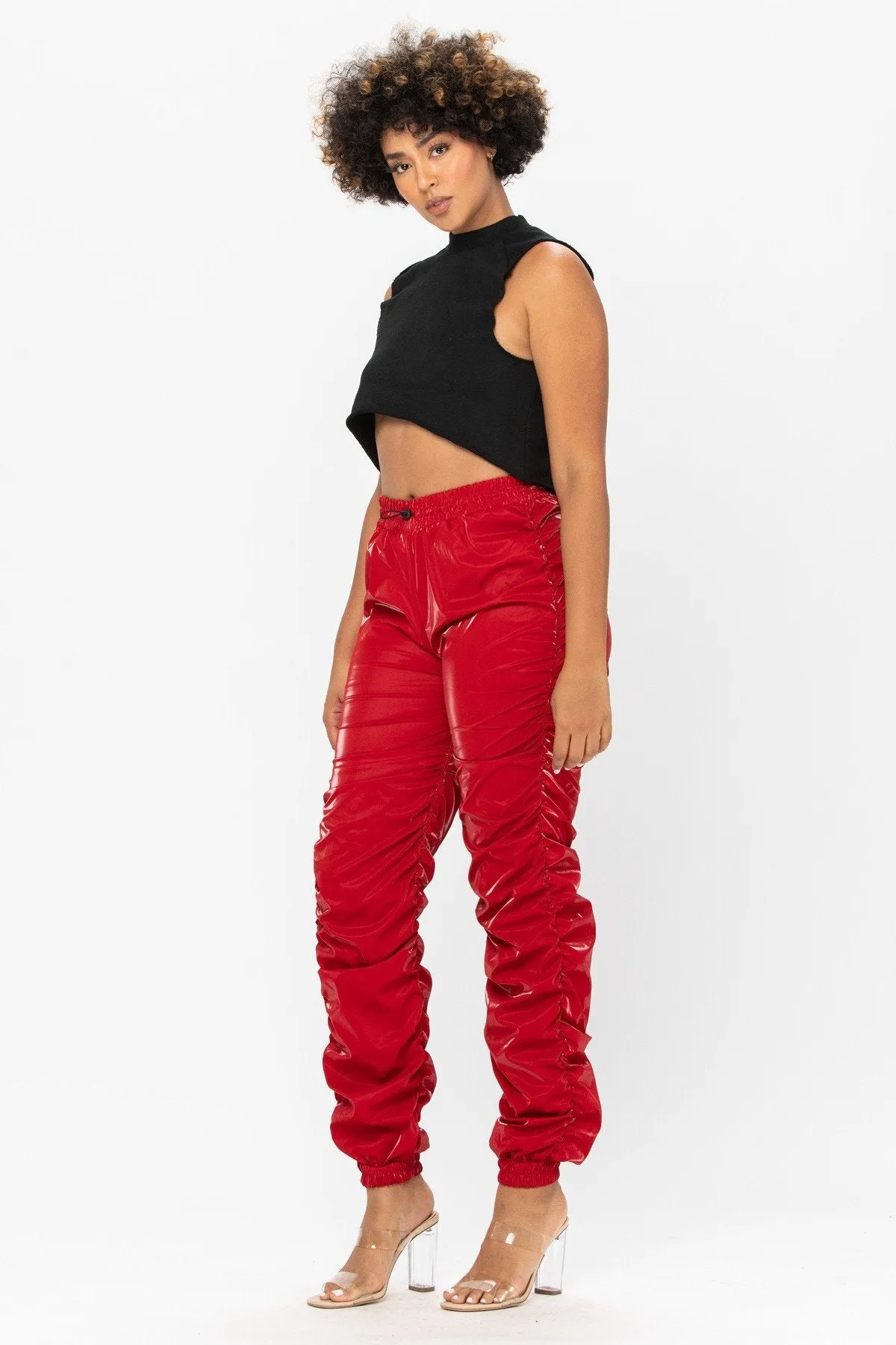 Metallic Reflective Pants Hip Hop Harem Joggers - Red