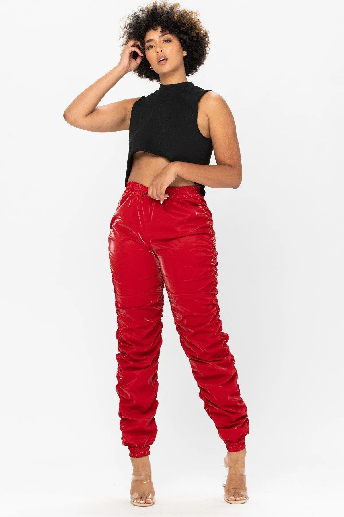 Metallic Reflective Pants Hip Hop Harem Joggers - Red