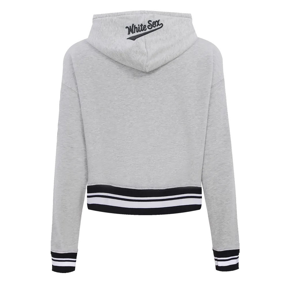 MLB CHICAGO WHITE SOX SCRIPT TAIL WOMEN'S RIB FLC CROPPED PO HOODIE (HEATHER GRAY/BLACK)