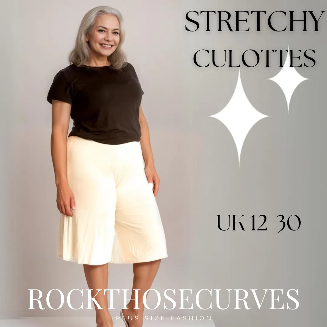 PLAIN ELASTIC HIGH WAIST WIDE LEG CULOTTES SHORTS