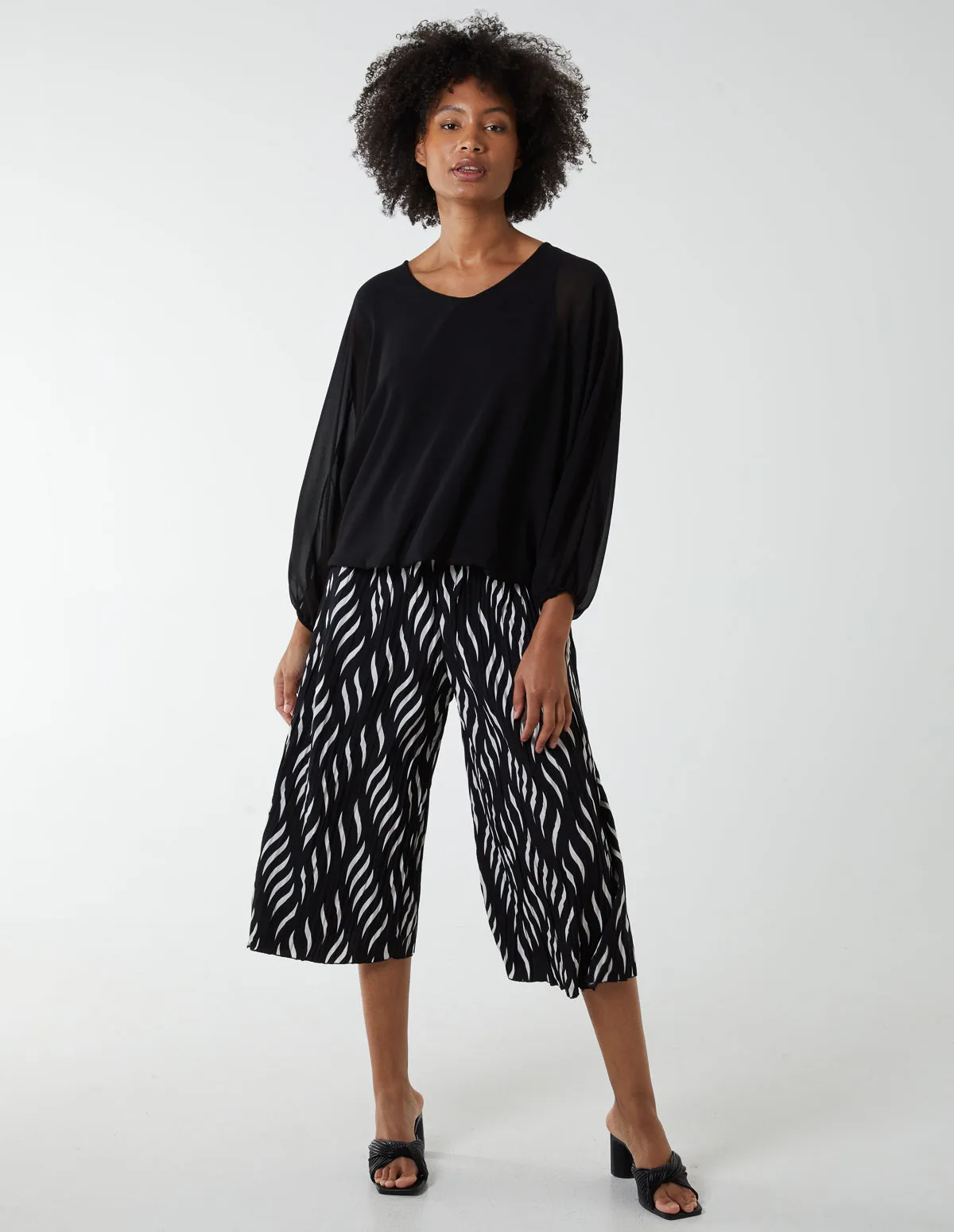 Pleated Abstract Wide Leg Trousers