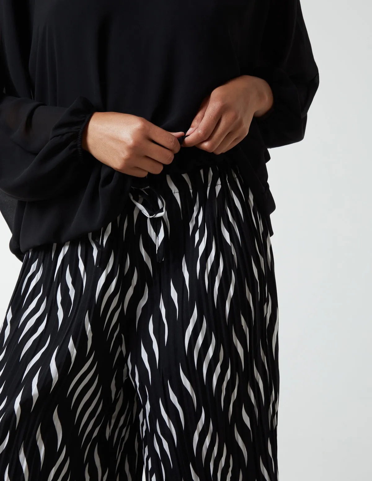 Pleated Abstract Wide Leg Trousers