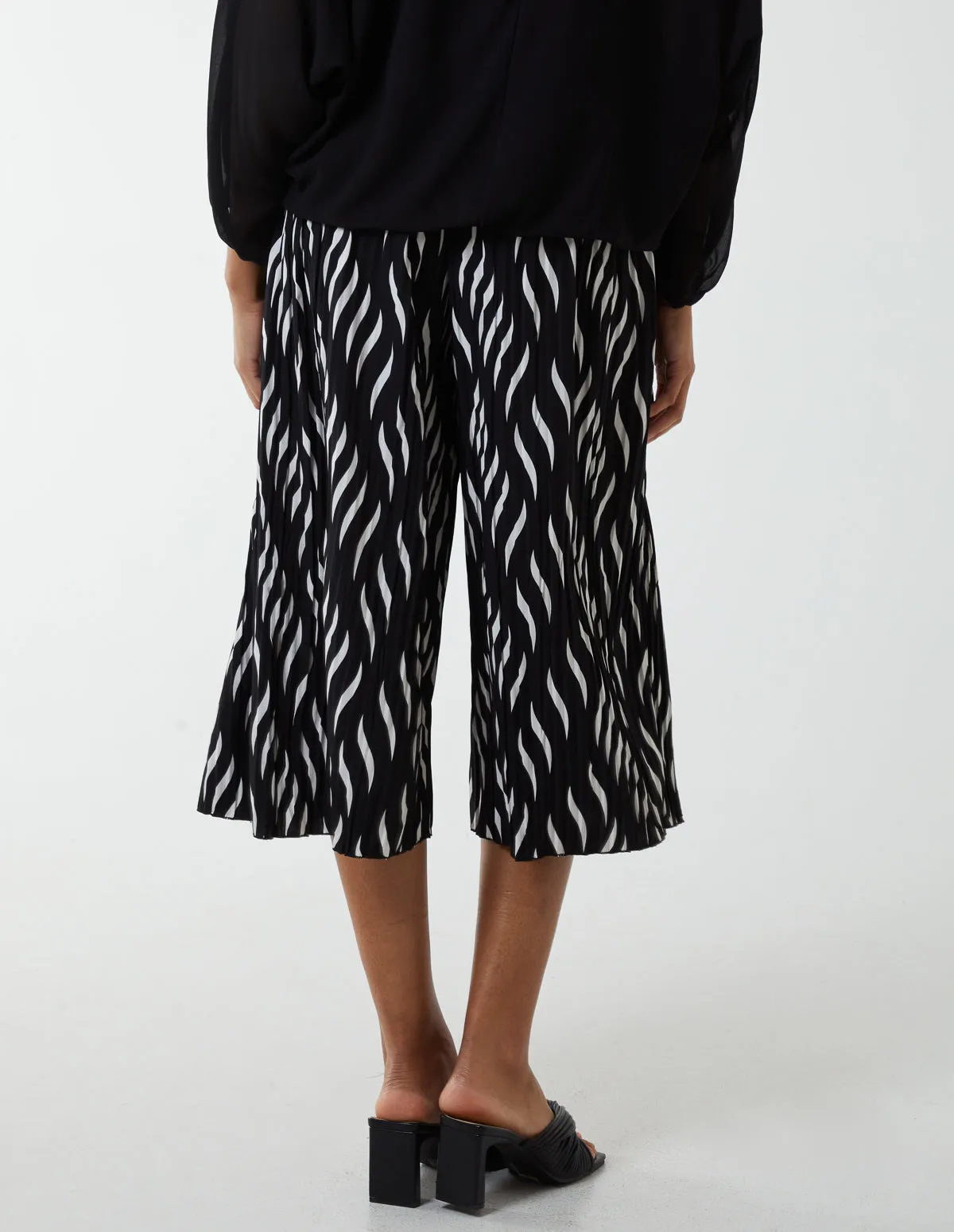 Pleated Abstract Wide Leg Trousers