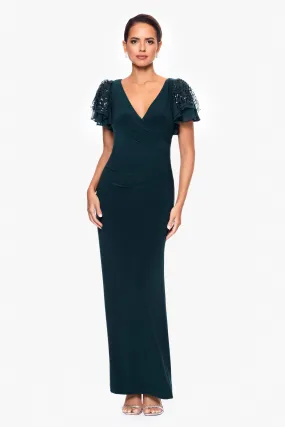 "Jennifer" Long Jersey Knit Sequin Sleeve Dress