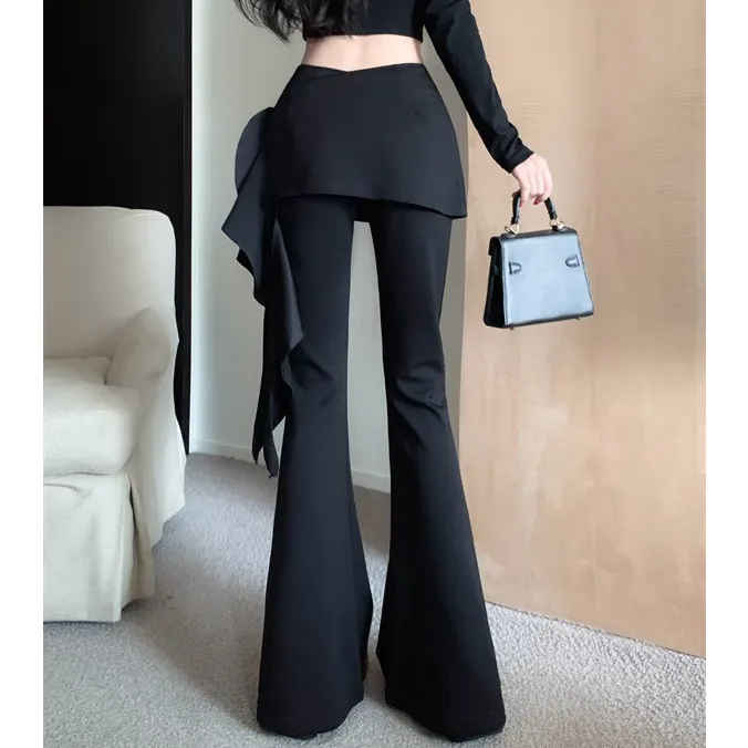 Removable Ruffle Waist Slim Flared Pants