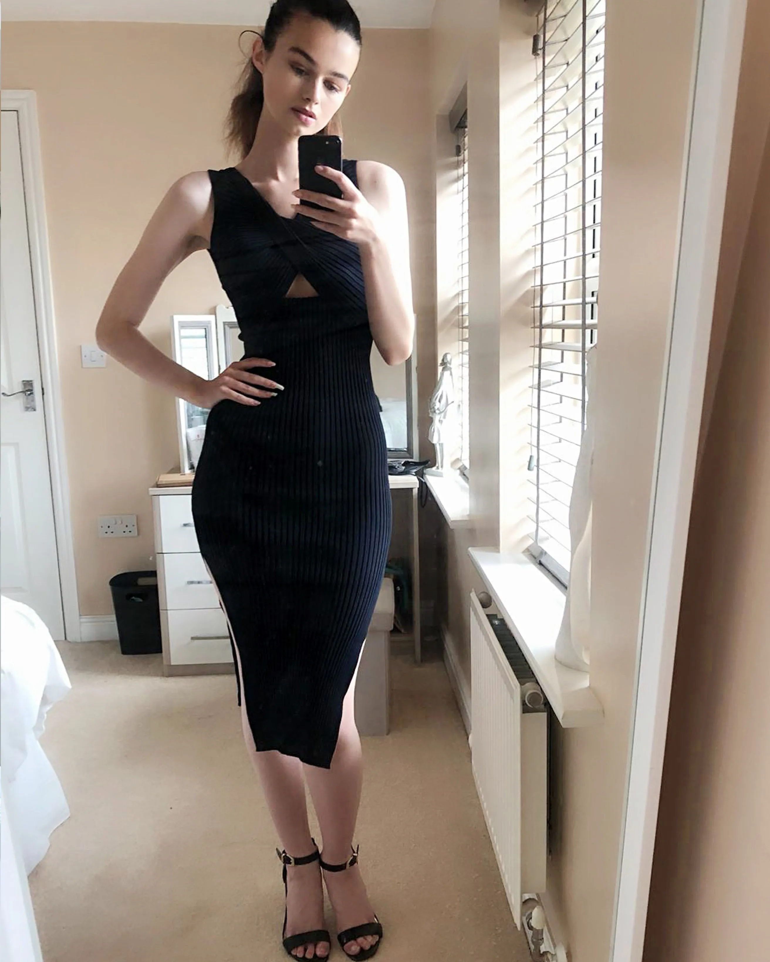 Ribbed Knit Bodycon Dress with Cut-out design