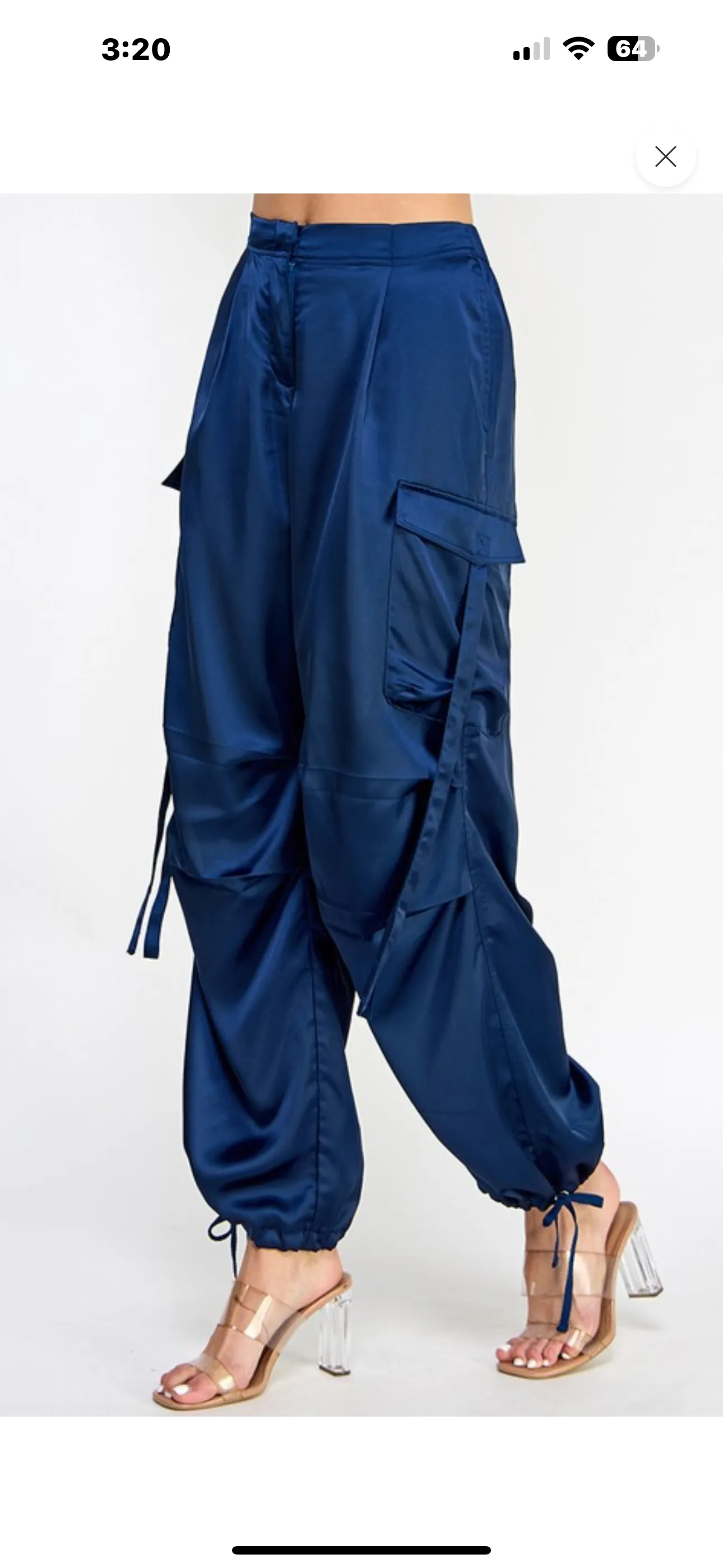 Satin Cargo Pants, Drawstring Cuff