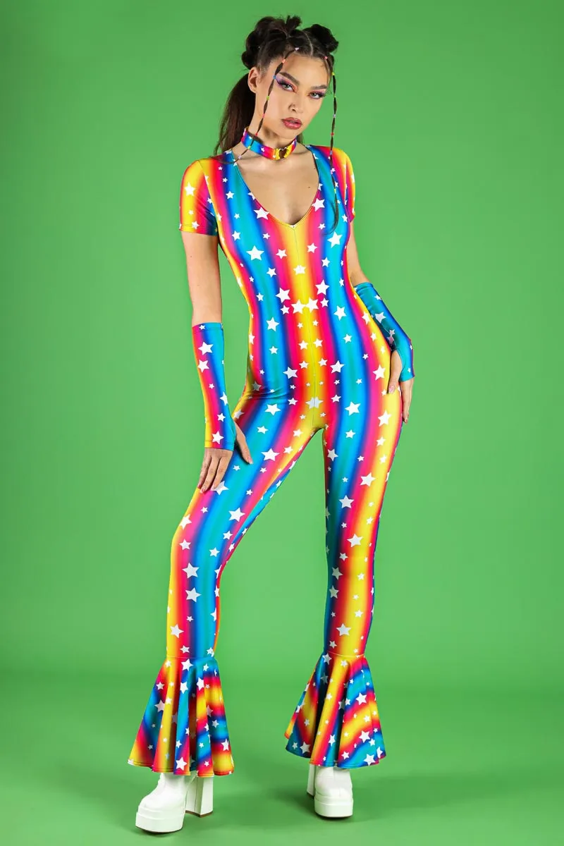 Stars Parade V Neckline Bell Bottoms Jumpsuit