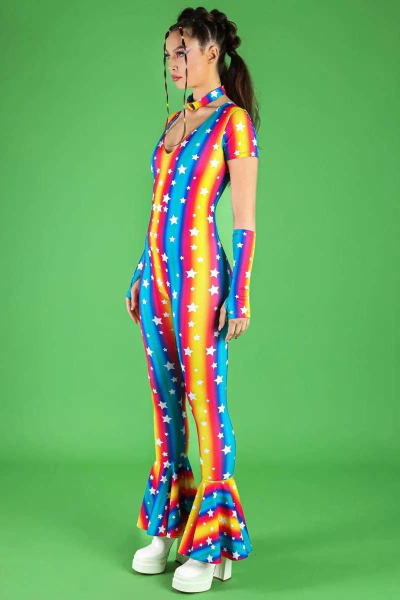 Stars Parade V Neckline Bell Bottoms Jumpsuit