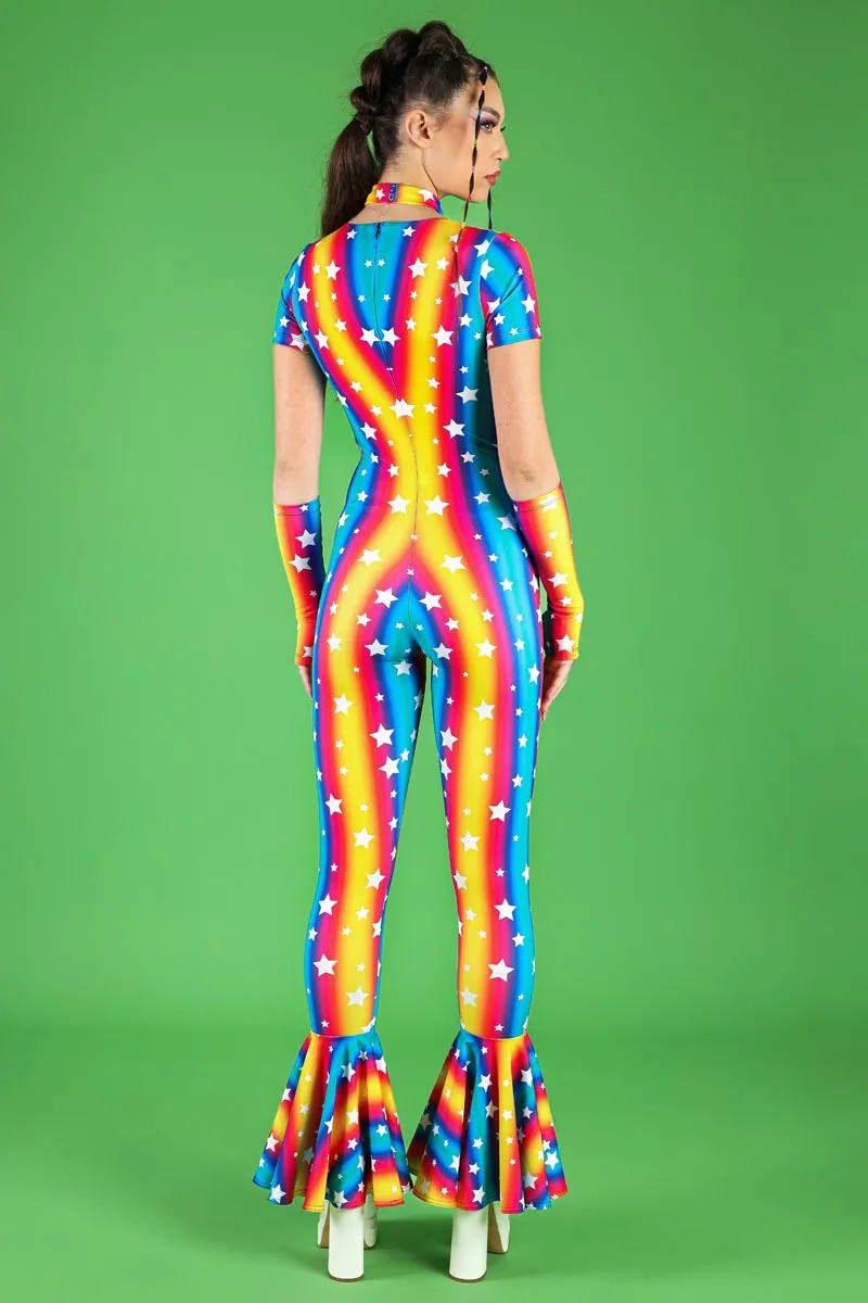 Stars Parade V Neckline Bell Bottoms Jumpsuit