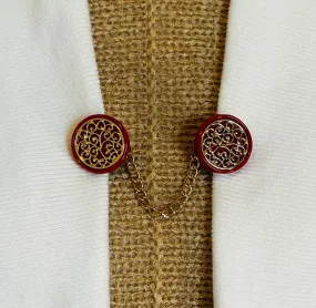 Sweater Clips Red Vintage Sweater Clip for Cardigan Clasp Minimalist Chain Clip Kimono Jewelry Gift for Mom Gifts for Her by Fabulici