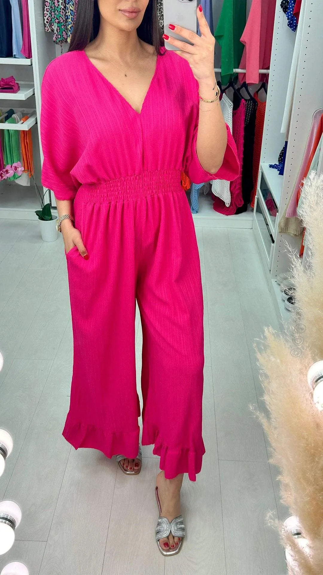 V-neck Mid-sleeve Casual Jumpsuit