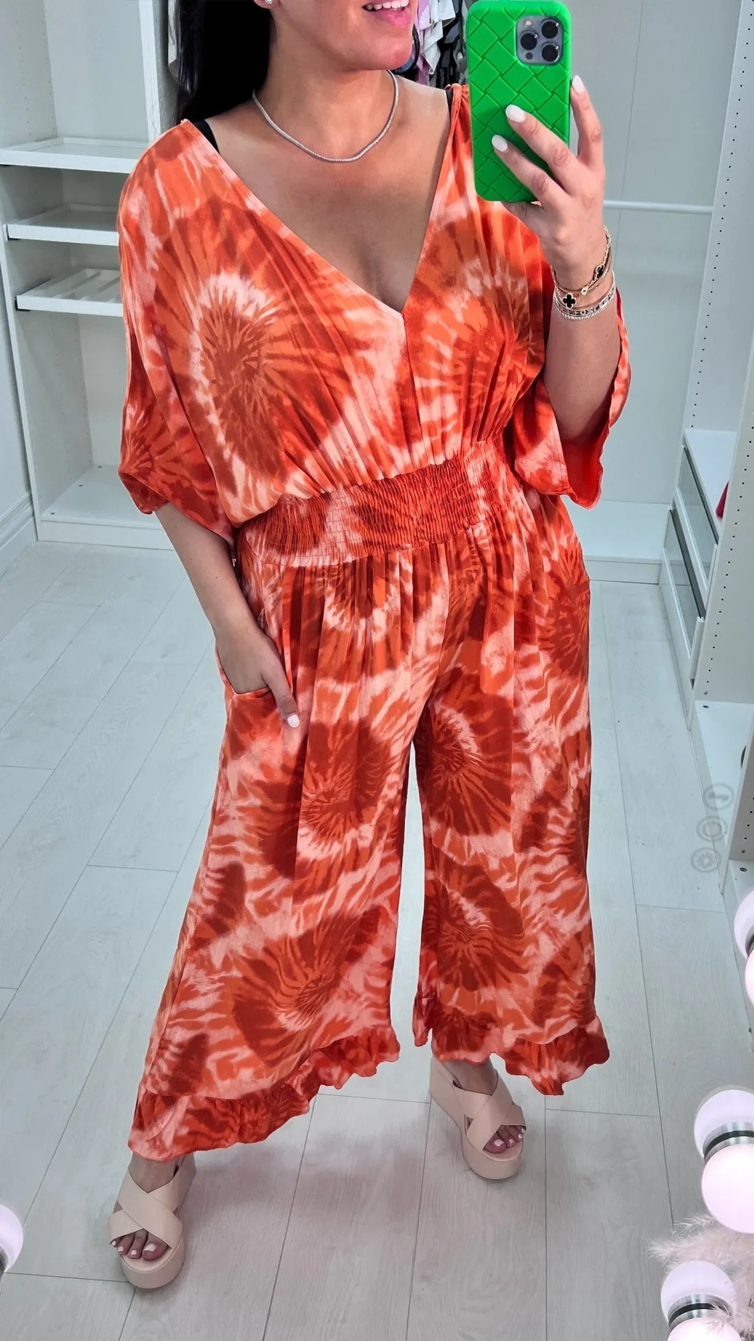 V-neck Tie-dye Loose Jumpsuit