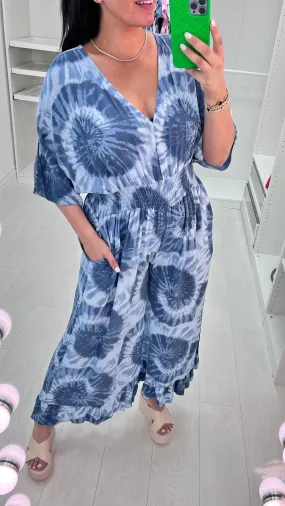 V-neck Tie-dye Loose Jumpsuit