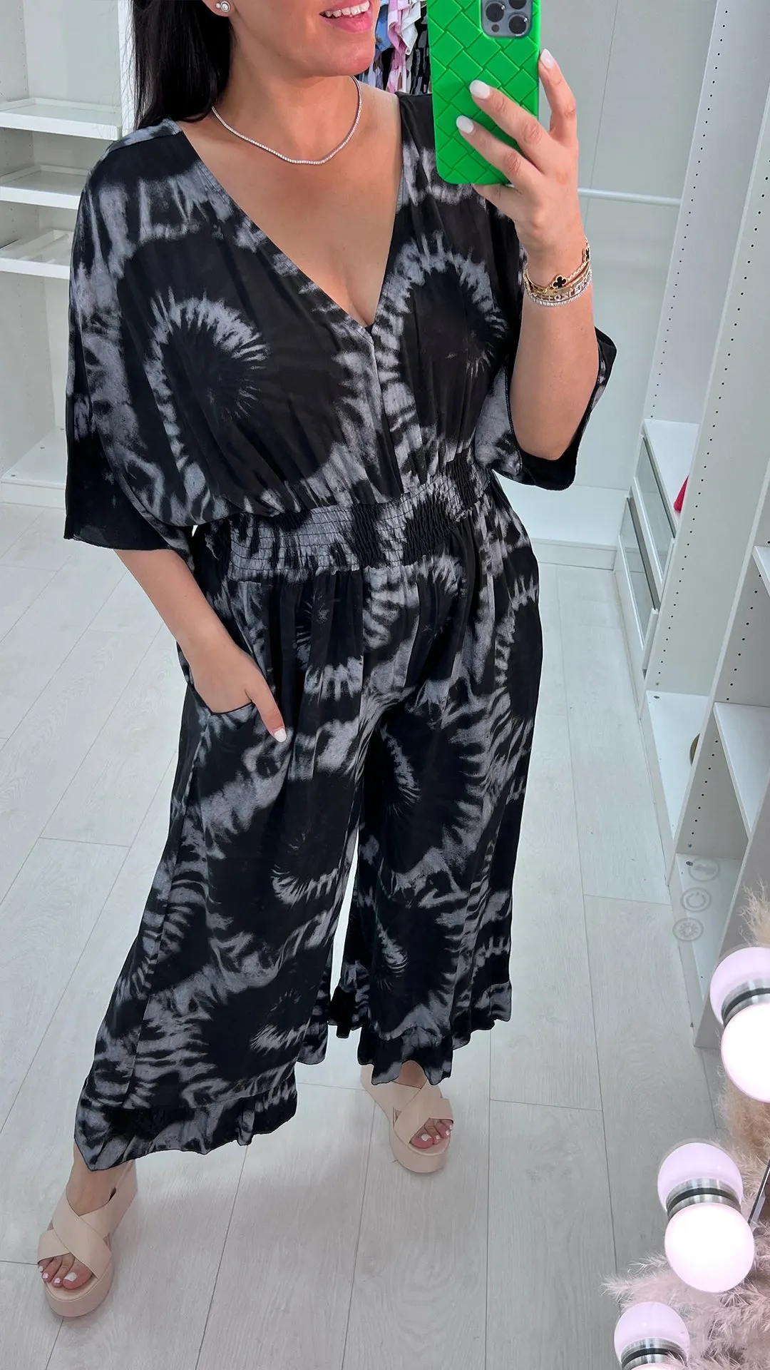 V-neck Tie-dye Loose Jumpsuit