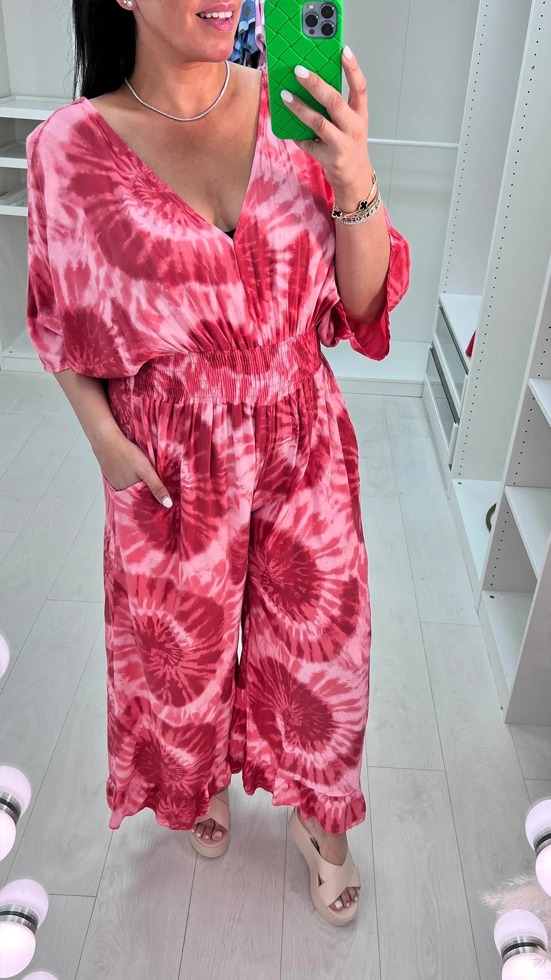 V-neck Tie-dye Loose Jumpsuit