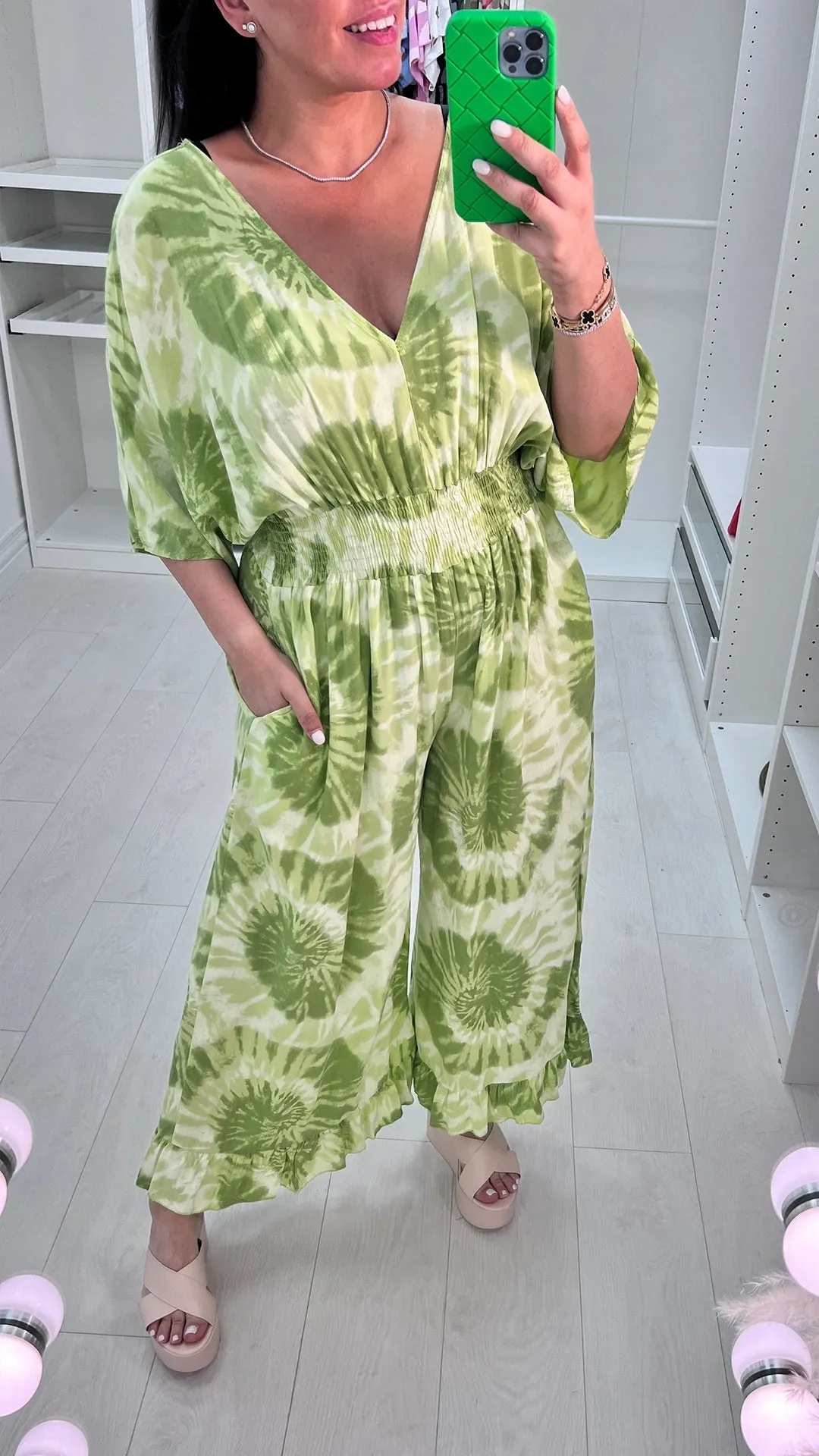 V-neck Tie-dye Loose Jumpsuit