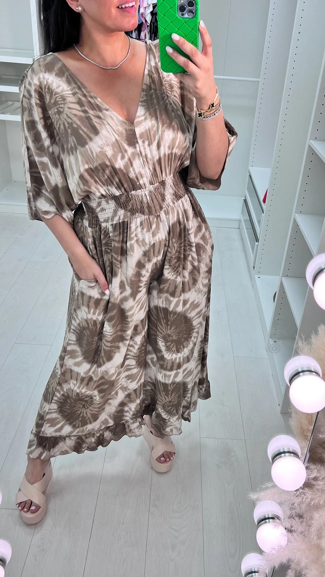 V-neck Tie-dye Loose Jumpsuit