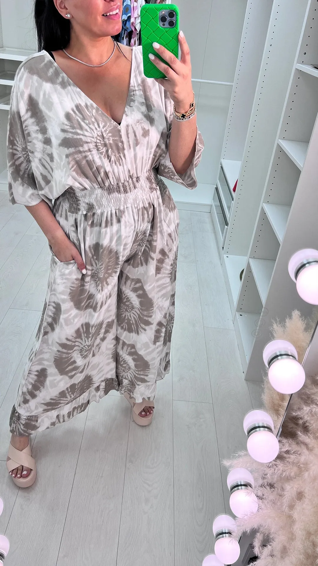V-neck Tie-dye Loose Jumpsuit