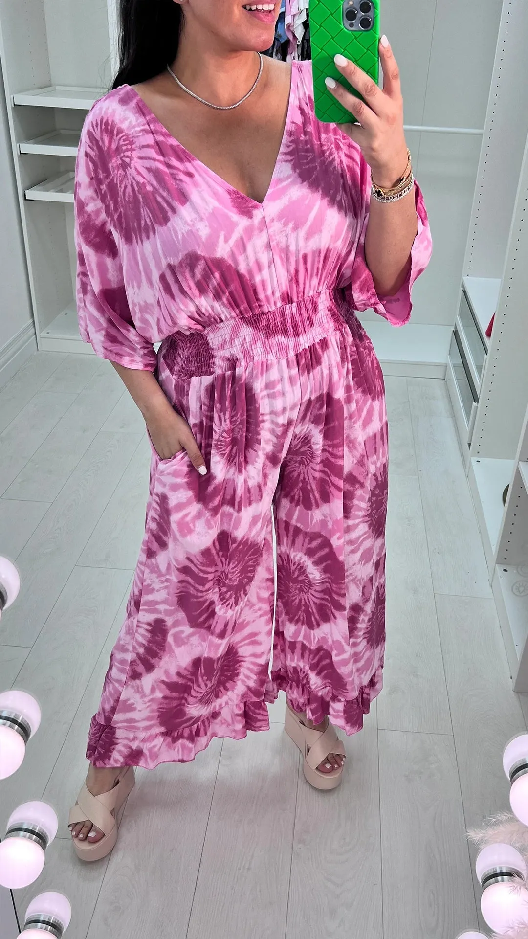 V-neck Tie-dye Loose Jumpsuit