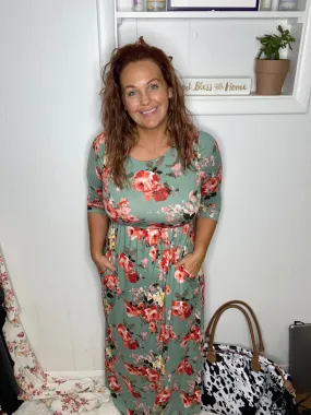 Walk Me Home Sage Floral Dress